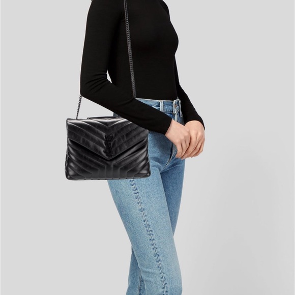 AUTHENTIC  Yves Saint Laurent Black LouLou medium Shoulder Bag - Picture 2 of 5